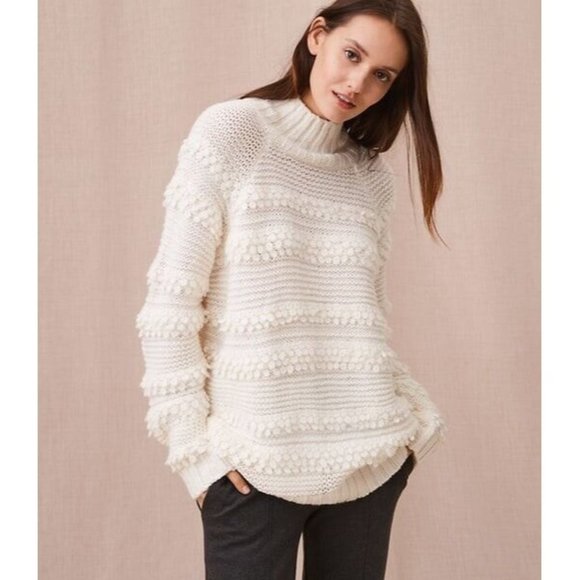Lou & Grey Ivory Snow Bird Chunky Knit  Sweater Alpaca Blend Size Large - Picture 1 of 10